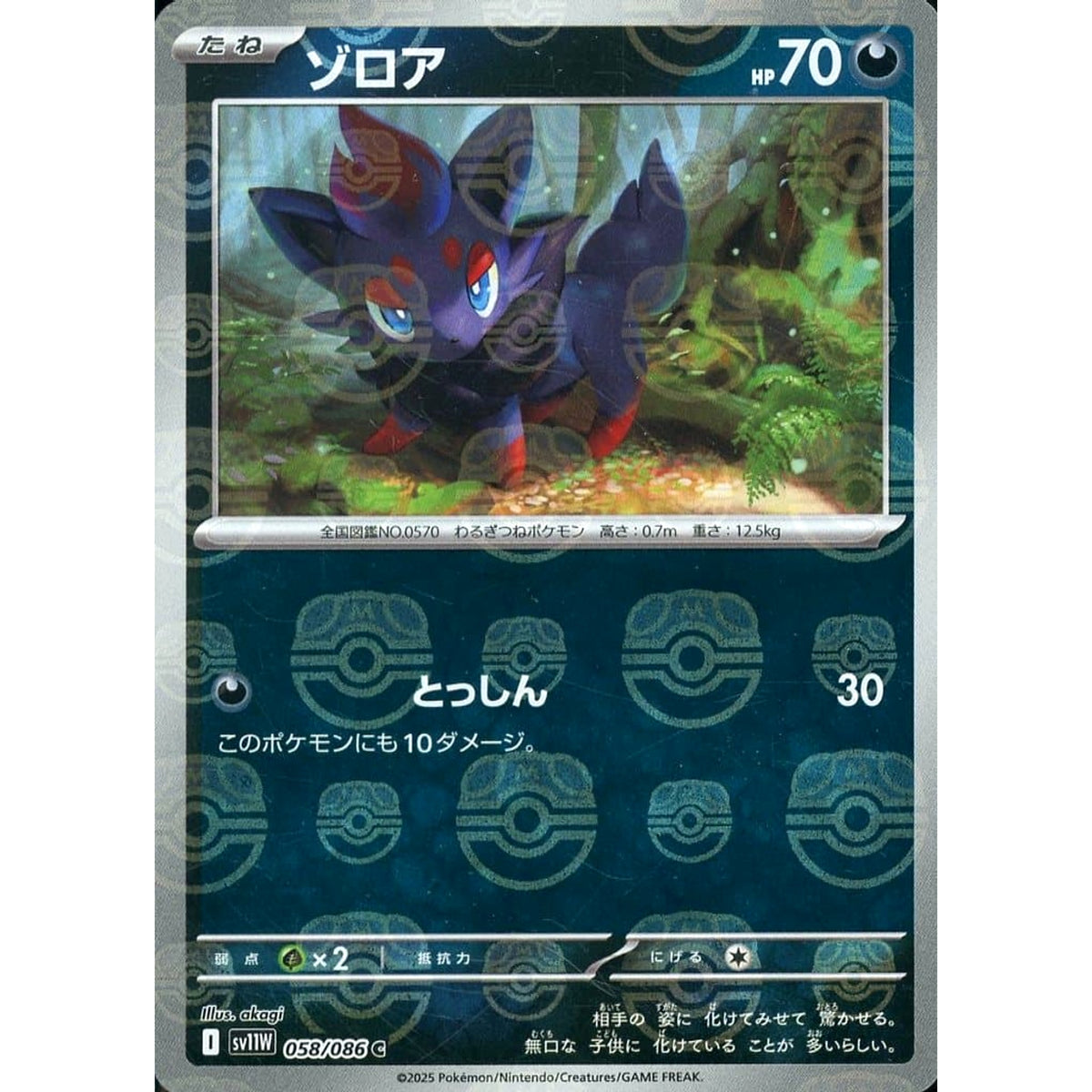 ゾロア (マスターボールミラー仕様) 058/086 [C] SV11W 悪 ポケモンカードゲーム スカーレット&バイオレット 拡張パック ホワイトフレア